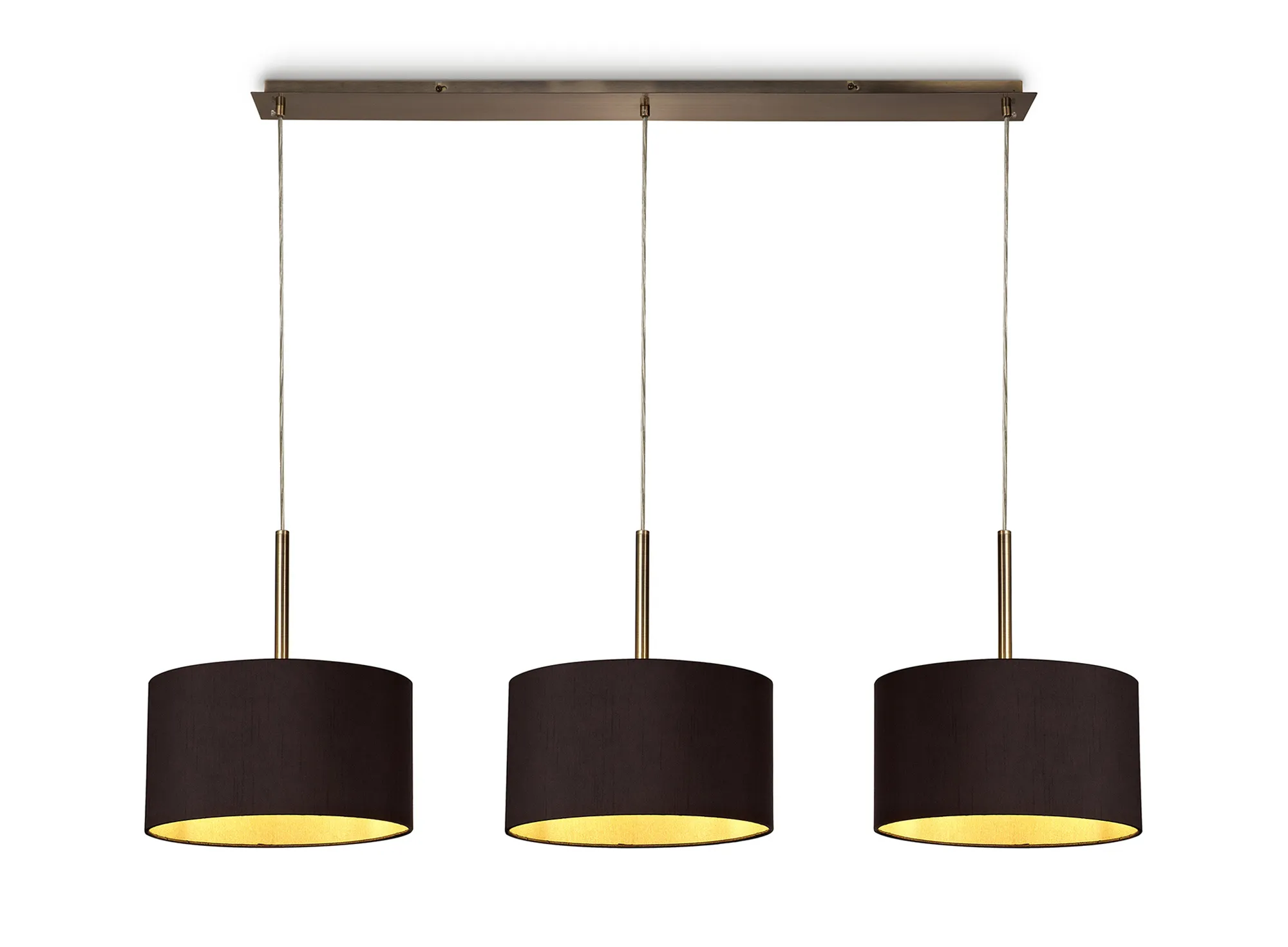 DK0573  Baymont 30cm Shade 3 Light Pendant Antique Brass, Midnight Black/Green Olive
